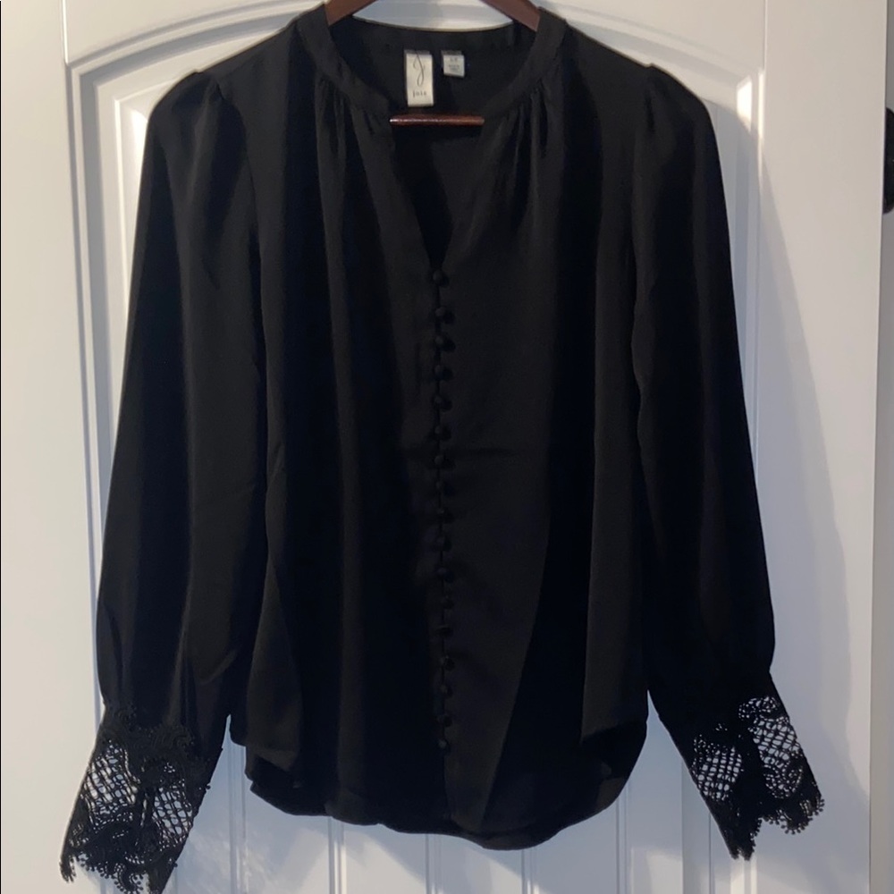 Joie Black Embellished 3/4 Sleeve Blouse
